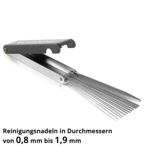 STAHLWERK Düsenreiniger Set mit Feile und Edelstahl-Nadeln in Lederetui.