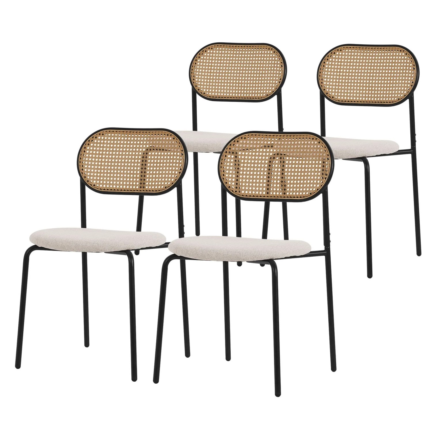 ML-Design Esszimmerstühle 4er Set Beige Rattan Rückenlehne Metallbeine