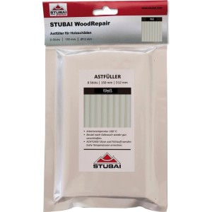 Stubai Wood-Repair Astfüller Sticks, 8 weiße Stäbe (150 mm, Ø12 mm) in transparenter Verpackung zur Holzreparatur.
