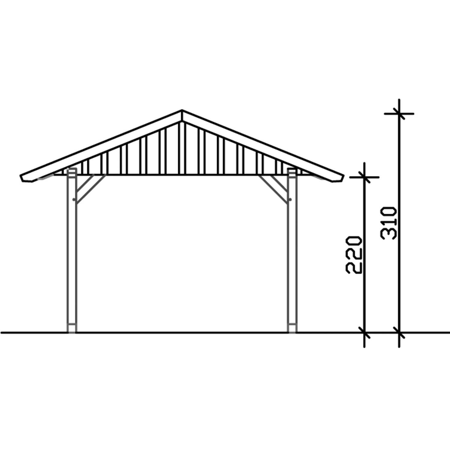 Technische Zeichnung: Skan Holz Carport Schwarzwald mit Maßen. Ideal für Planung.