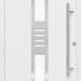 Weiße Sicherheits-Haustür ThermoSpace Köln Prime RC2 mit Edelstahlgriff und Glaseinsatz.
