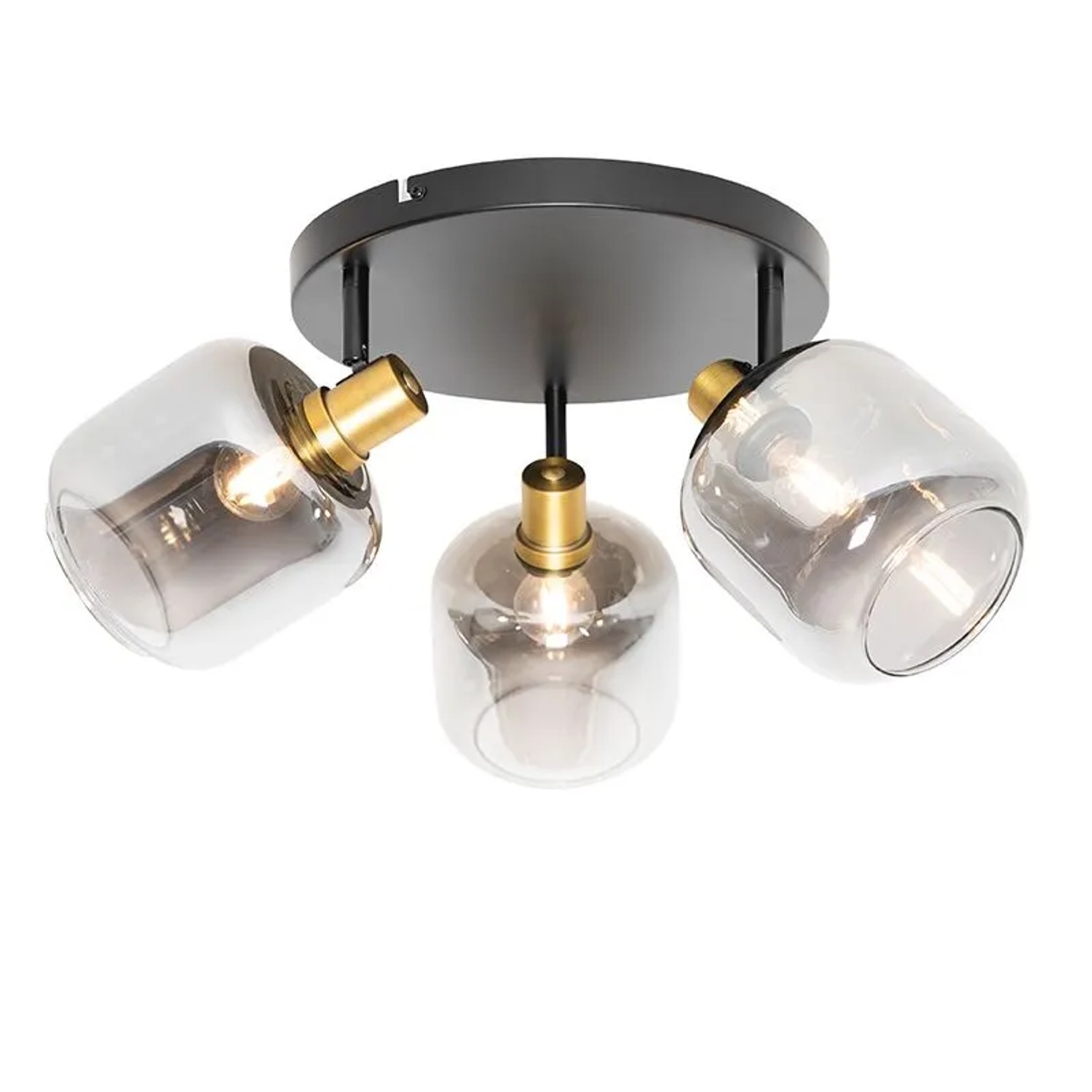 QAZQA Deckenspot Schwarz mit Gold mit Rauchglas 3-flammig Zuzanna