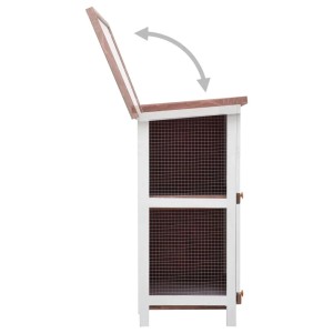 vidaXL Kaninchenstall aus Holz, braun/weiß, mit 4 Türen und aufklappbarem Dach.