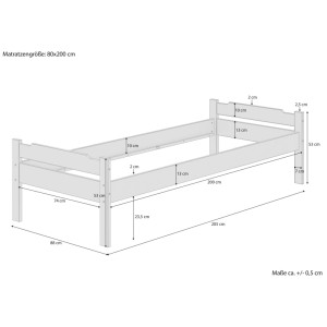Erst-Holz Massivholz-Einzelbett für Kinder und Jugendliche Kiefer 80 x 200 cm Modell 31 Rollrost und Bettkasten inkl.