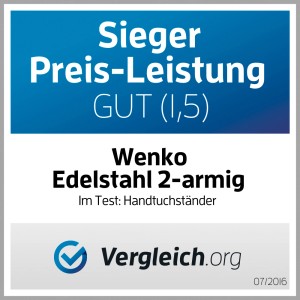 Testsiegel für Wenko Handtuchständer Lima aus Edelstahl, 2-armig, ausgezeichnet mit "Preis-Leistung GUT (1,5)".