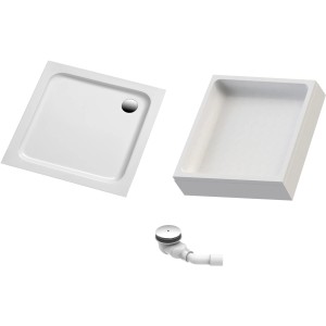 Ottofond Duschwannen-Set Quadrat, 80x80 cm, Weiß, mit Duschwannenträger und Ablaufgarnitur.