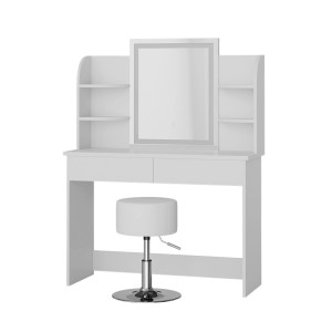 Weißer Vicco Schminktisch Charlotte 106 cm mit LED-Spiegel und Hocker.
