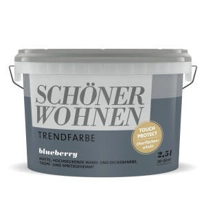 Schöner Wohnen Trendfarbe Blueberry, matte Wandfarbe im 2,5 l Eimer.