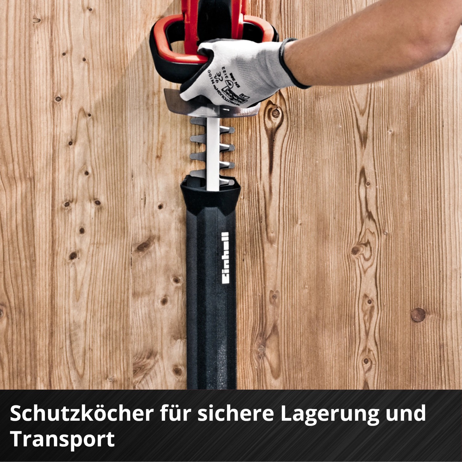 Einhell Akku-Heckenschere GC-CH 1855/1 Li Solo mit Messerschutz zur sicheren Aufbewahrung.