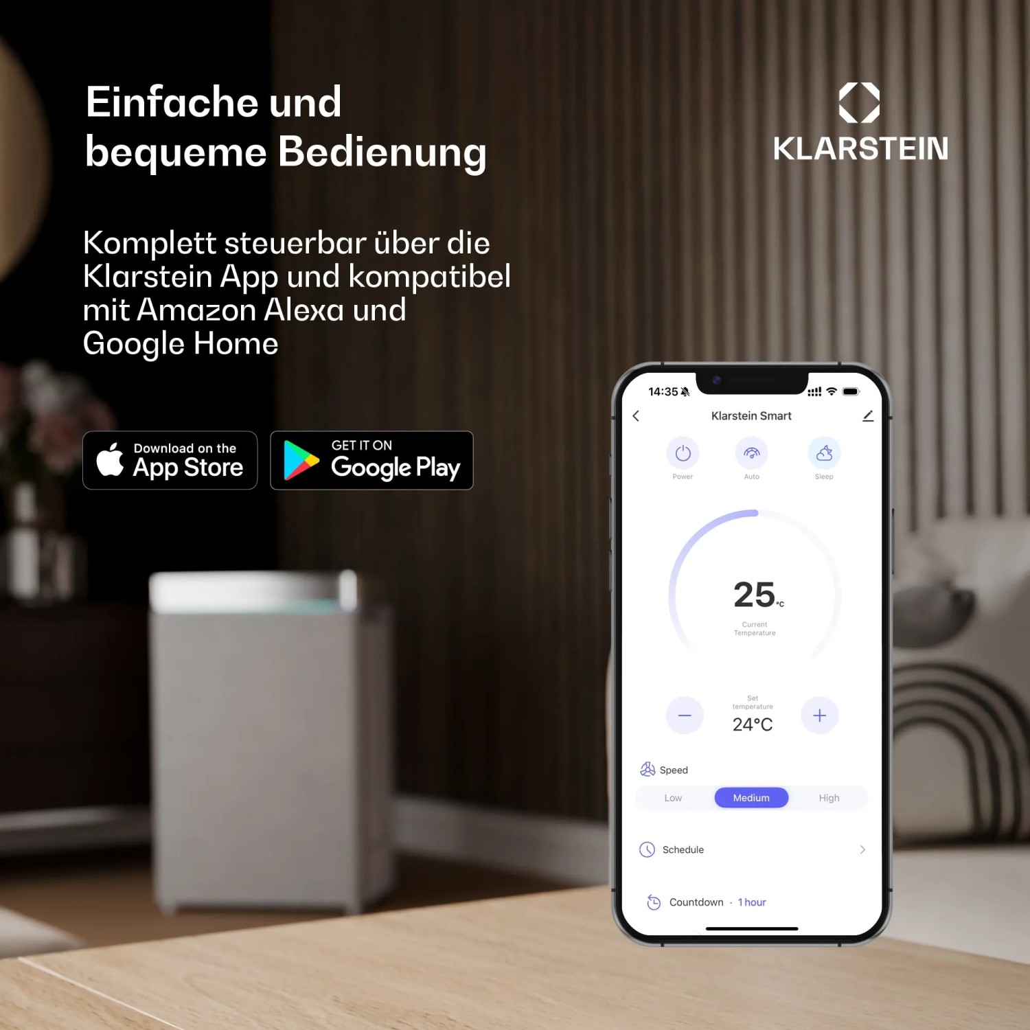 Klarstein Klimaanlage Aero Ring 9K, steuerbar per App und Sprachsteuerung, im modernen Design.