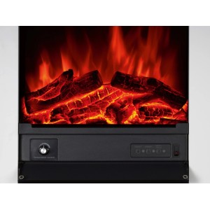 Elektrokamin Glasbury Fire: realistischer LED-Flammeneffekt, Glutbett, Temperaturregler und Bedienfeld.