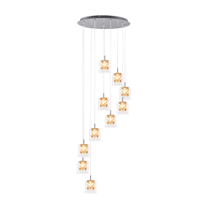 Moderne Kristall Pendelleuchte mit 10 Glaszylindern, G9 Fassung, höhenverstellbar. Elegantes Design für Esszimmer.