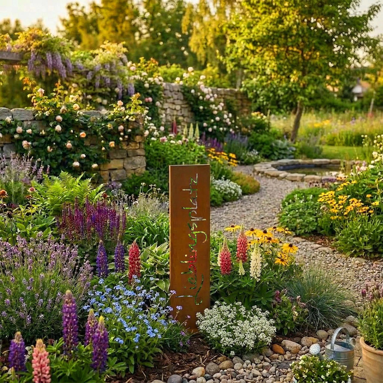 Relaxdays Gartenschild Cortenstahl Braun Wetterfest 71 cm x 20 cm x 15 cm_3