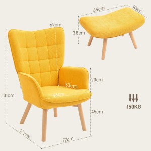 HOMCOM Ohrensessel mit Hocker, Kordstoff orange, Maße: 72x80x101 cm. Loungesessel Set.