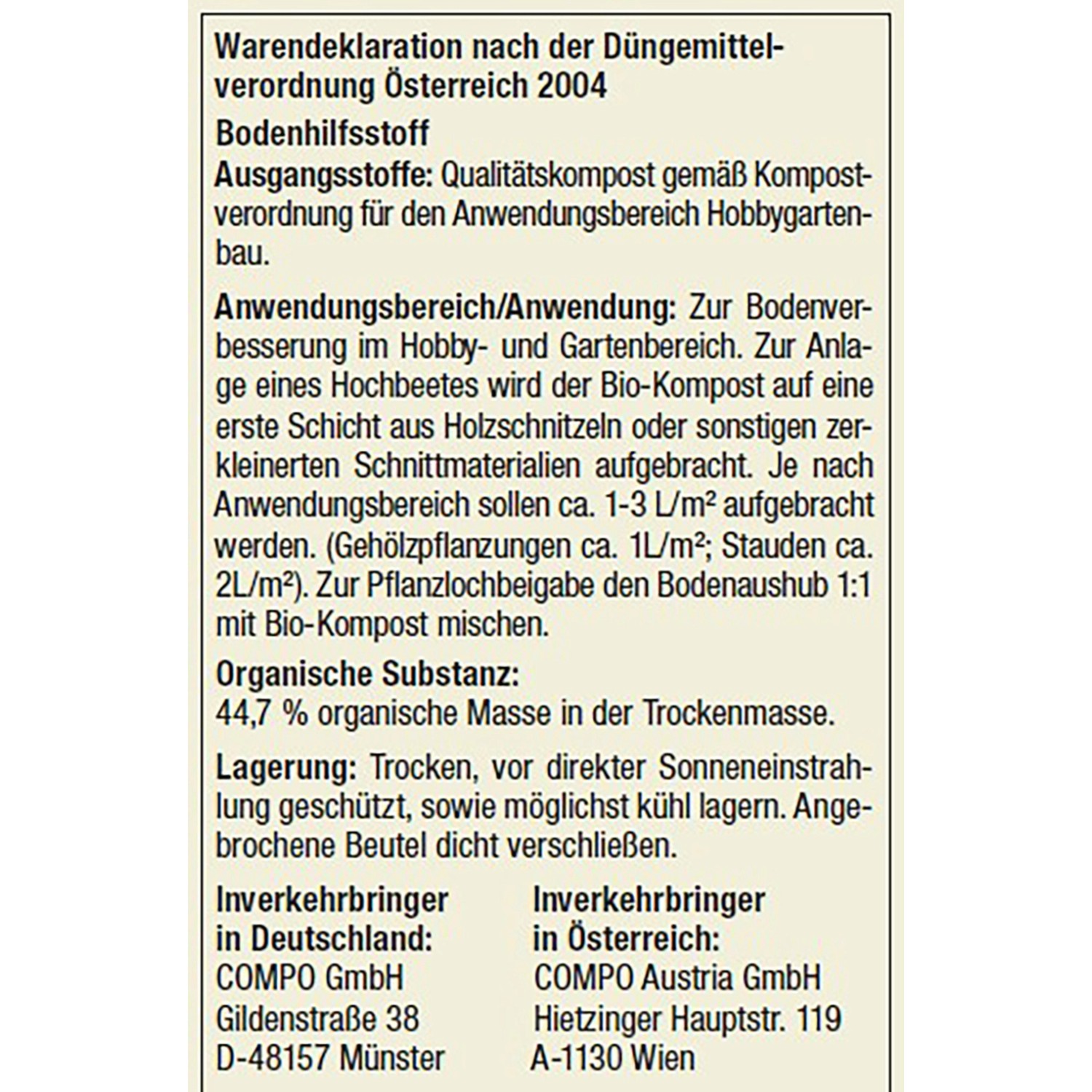 Compo Bio Gärtnerkompost Palette (39x40L) für Hochbeete & Garten, torffrei, reich an Nährstoffen.
