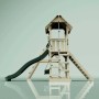 PolarPlay Spielturm Trondheim mit Rutsche, Kletterwand und Babyschaukel aus Holz.