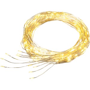 LED-Lichterkette Draht, 200 warmweiße LEDs, silbernes Kabel, für Innen- und Außenbereich.