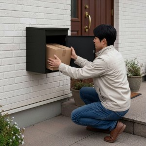 Relaxdays Paketbox Eisen Schwarz Abschließbar 56 cm x 45,5 cm x 44 cm 13,8 kg
