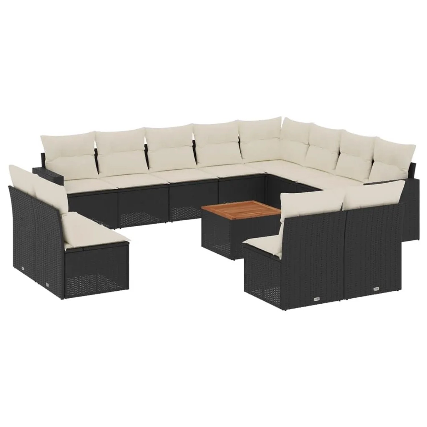 vidaXL 13-Tlg Garten-Sofagarnitur mit Kissen Schwarz Poly Rattan 3224369