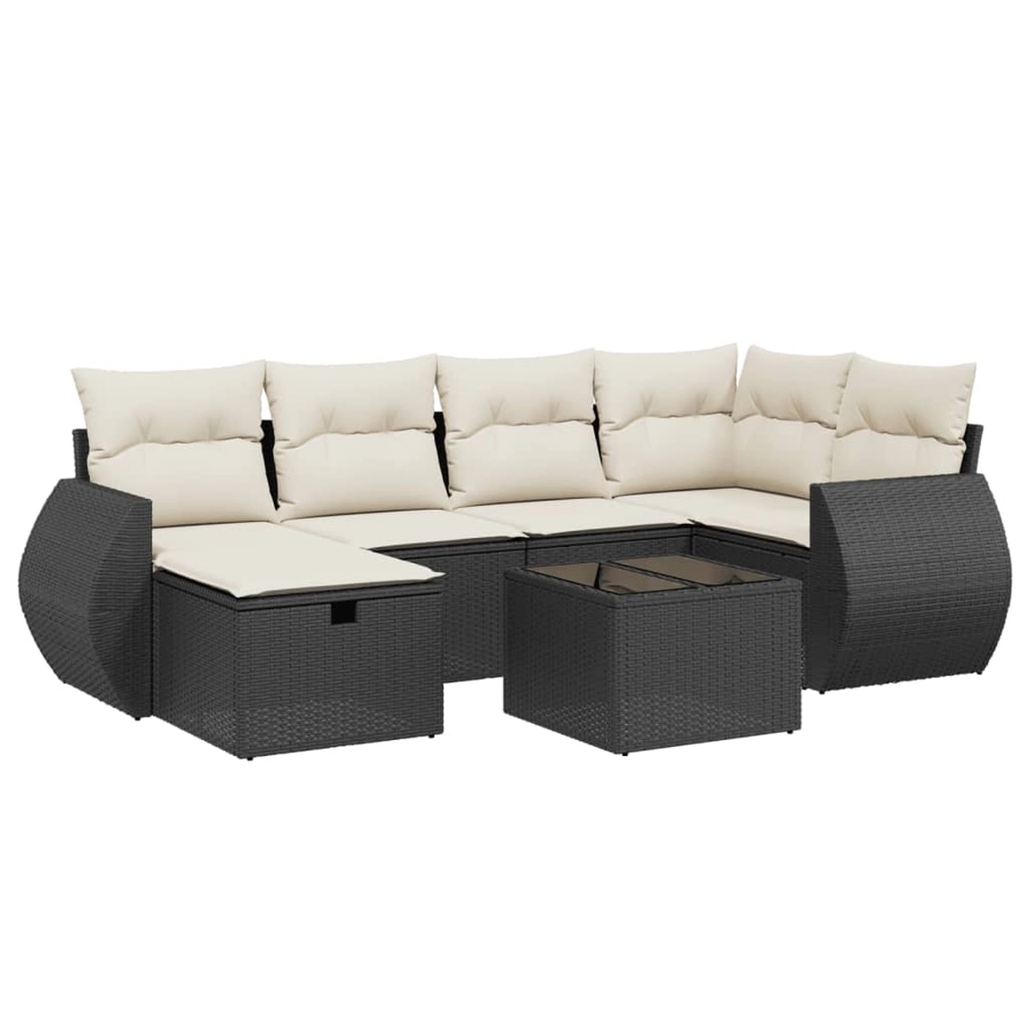 vidaXL 7-Tlg Garten-Sofagarnitur mit Kissen Schwarz Poly Rattan 3264112 günstig online kaufen