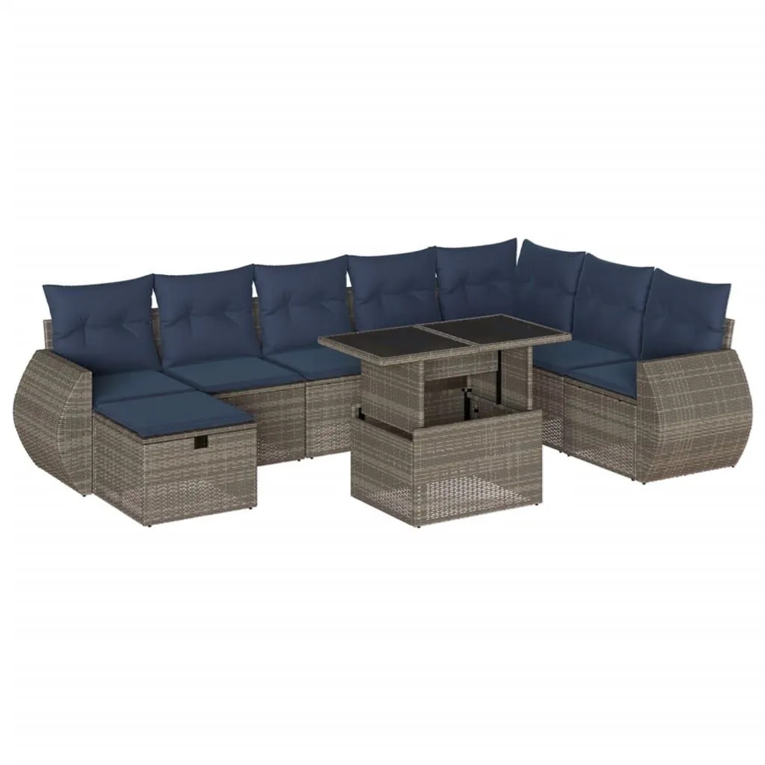 vidaXL 9-Tlg Gartensofa-Set mit Kissen Grau Polyrattan 3275191 günstig online kaufen
