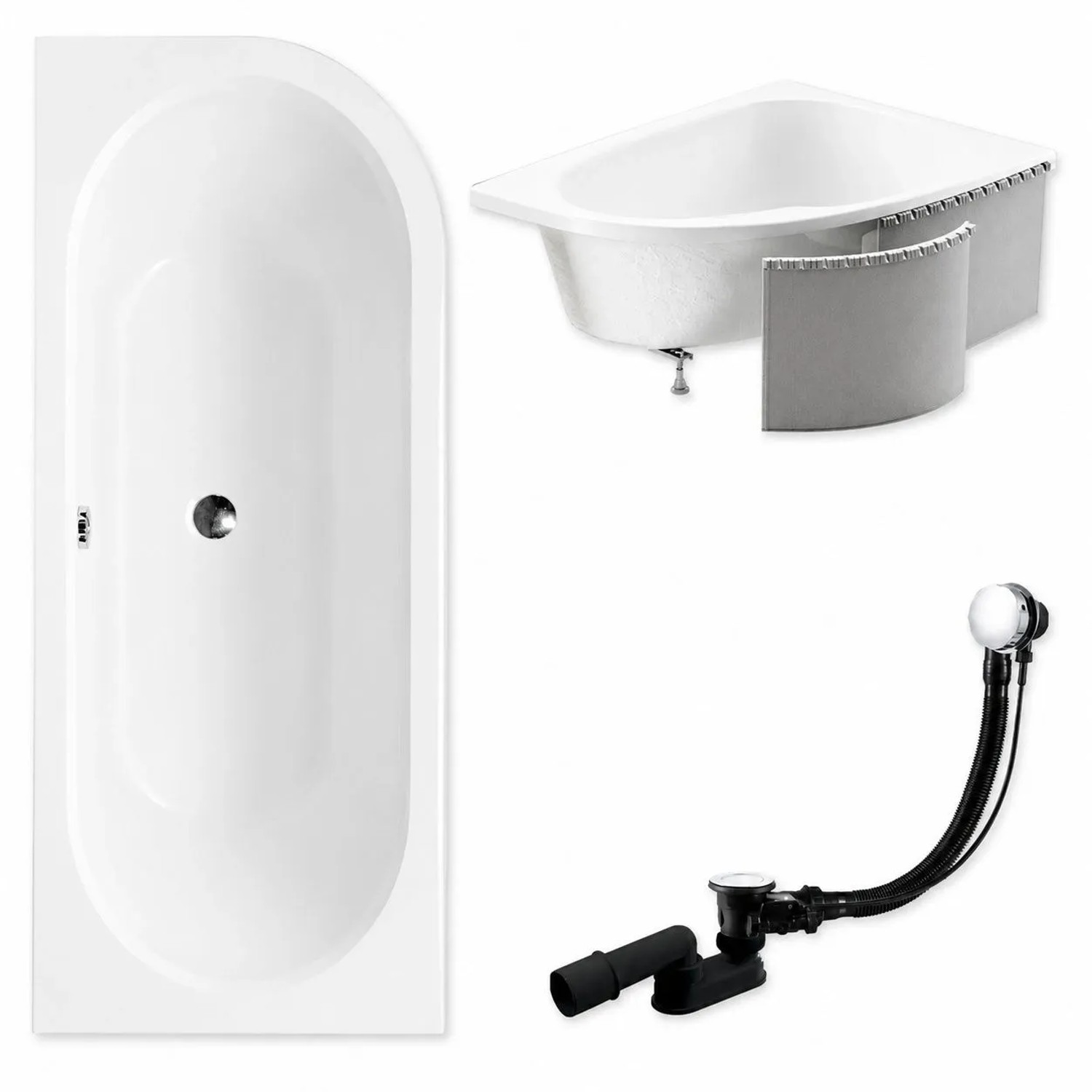 KOLMAN Badewanne Eckwanne 150 x 75 Cm Links Mit Styroporverkleidung Inkl. Ablauf Und Füße
