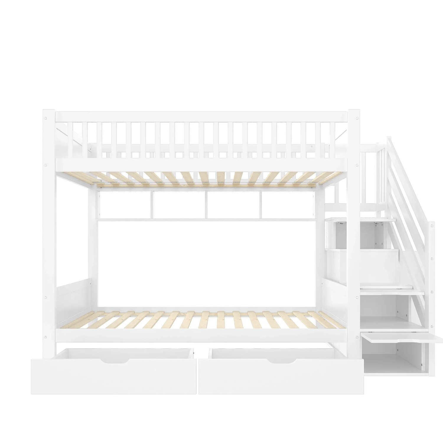 KOMHTOM Etagenbett 90x200Cm Kinderbett Mit Schublade Regal Kleiderschrank Und Staufach Weiß Ohne Matratze