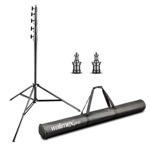 Walimex Pro Air Jumbo 600 Lampenstativ Set: silbernes Stativ, 2 Adapter, schwarze Tragetasche. Max. 600cm Höhe.