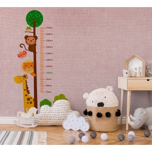 Fototapete Kinderzimmer mit Tiermotiv und Größen-Maßstab in Altrosa (3,50 m x 2,55 m).