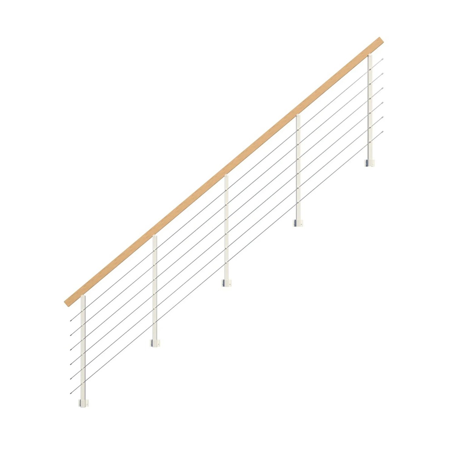 StarWood Metallgeländer Kos, 350 cm, mit Eiche Handlauf und weißen Pfosten.