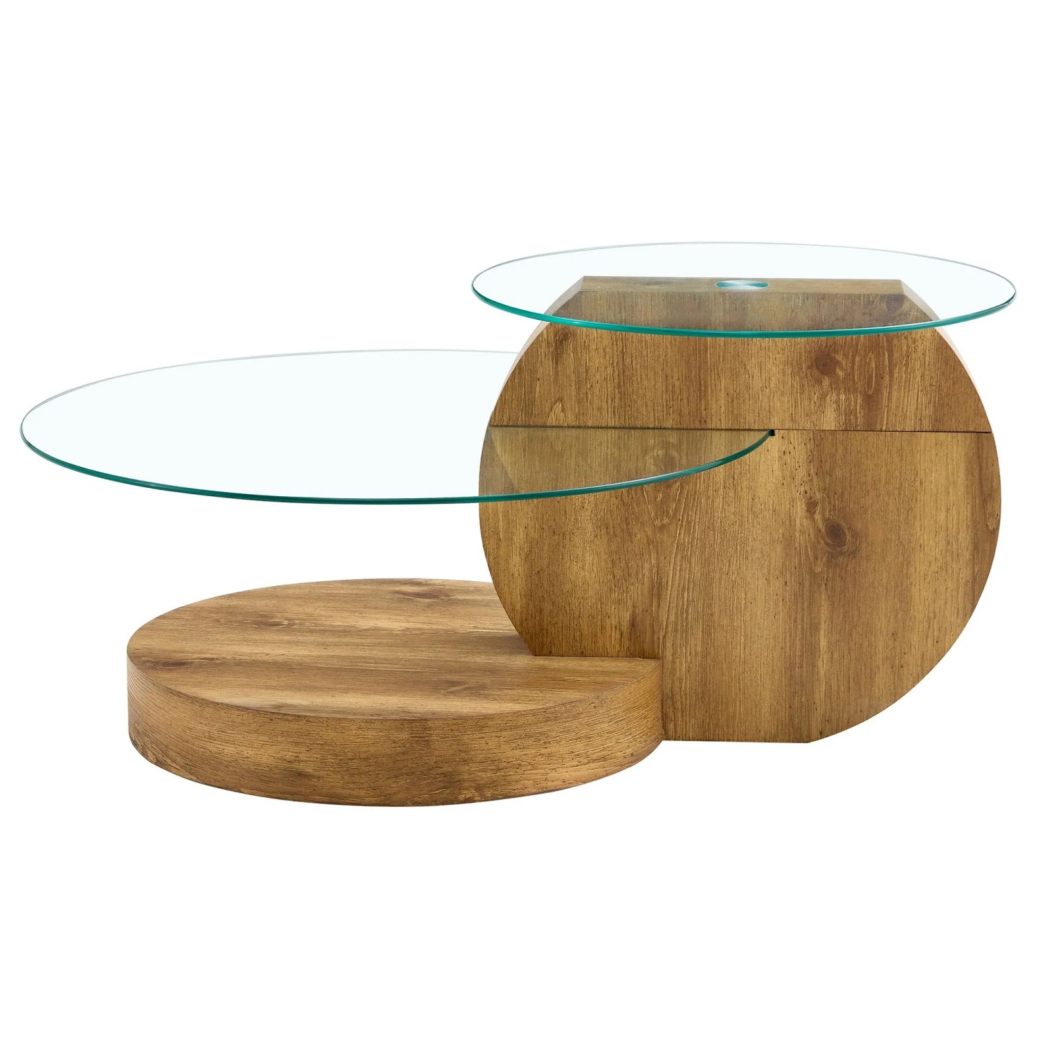 okwish Couchtisch mit Glas und Zwei Ebenen für Wohnzimmer 90x70x44 cm Natur