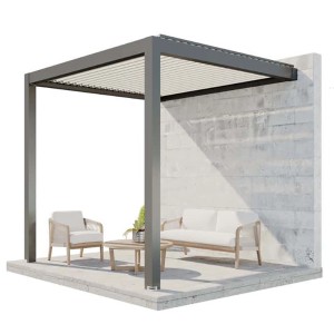 Huun Pergola Mezzo, wandmontiert, anthrazit-weiß, 300x300 cm. Terrassenüberdachung mit Lamellendach.