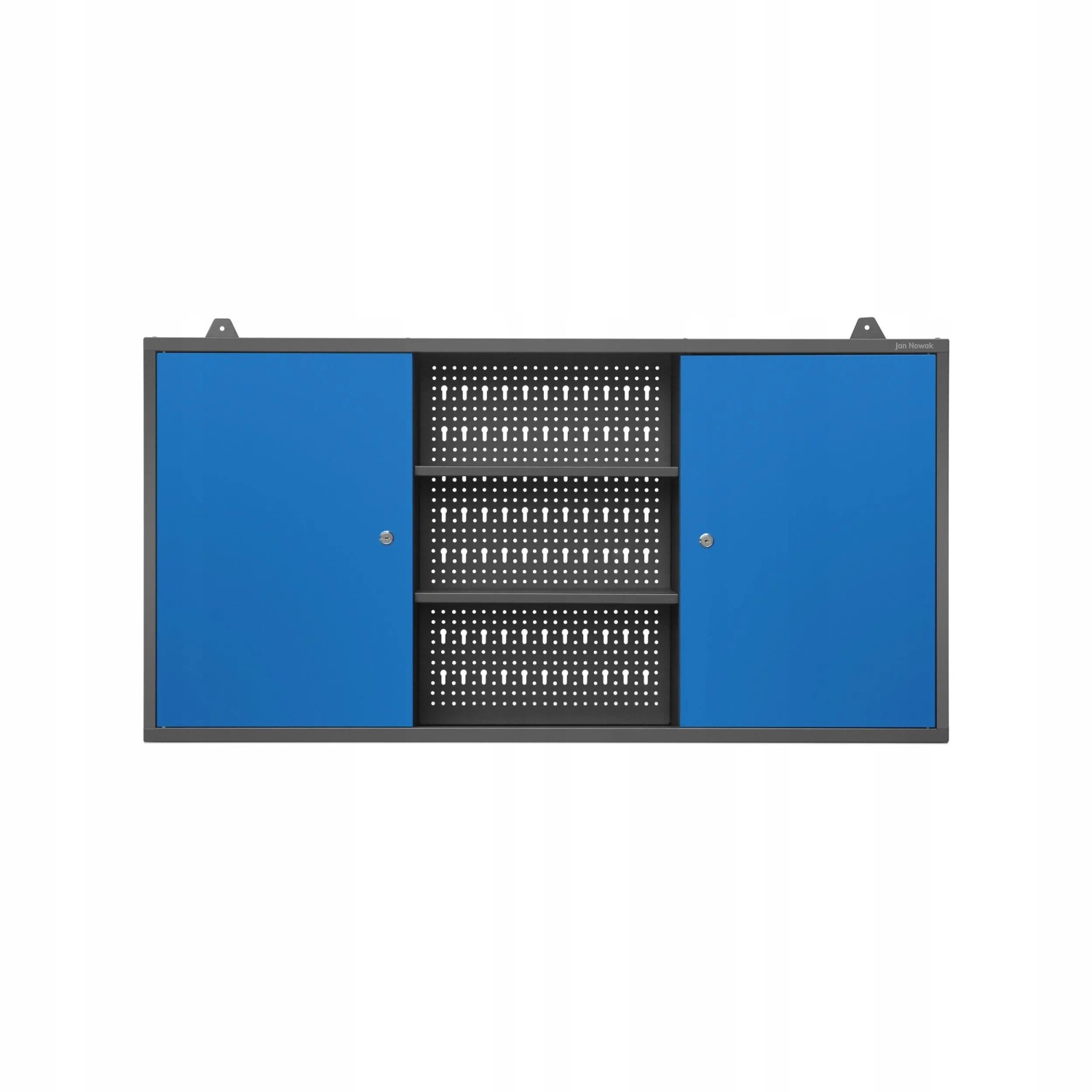 Jan Nowak Werkstattschrank BEN, anthrazit-blau, 60x120x20cm, Hängeschrank mit Lochwand und Regalfächern.