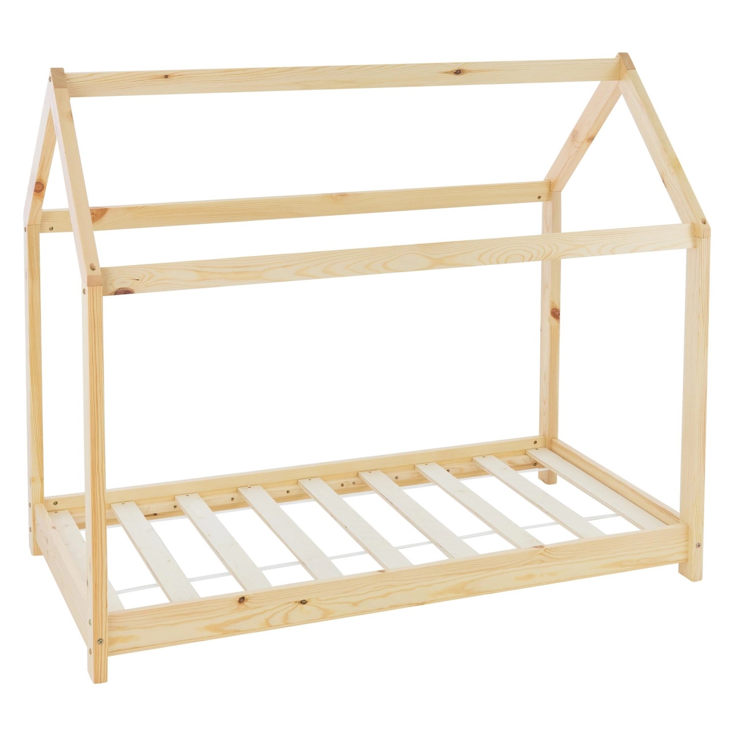 ML-Design Kinderbett 80x160 cm mit Dach und Lattenrost Natur Hausbett