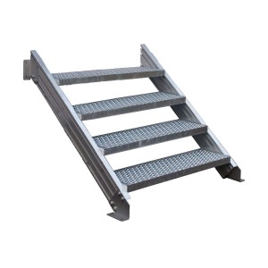 Treba Außentreppe Alaska 3 mit 4 Lochblechstufen, 80x27 cm, Aluminium, für den Außenbereich.