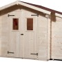 Unbehandeltes Weka Holz-Gartenhaus Bologna Plus mit Satteldach und Anbau, 340x258 cm.
