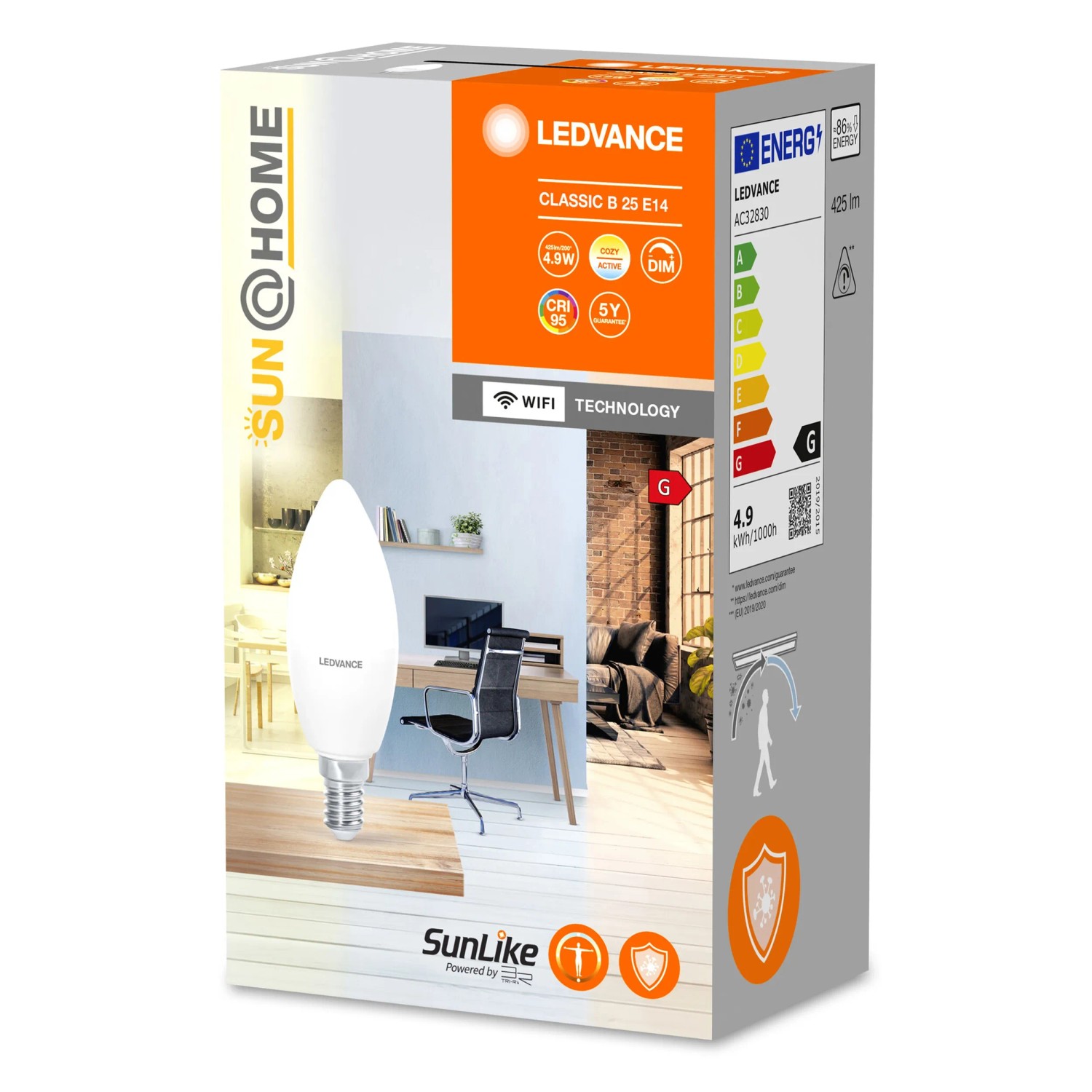 Ledvance Sun@Home LED-Lampe in Kerzenform, smart, weiß, Ø 3,9 cm. Stimmungslicht für Wohlbefinden.