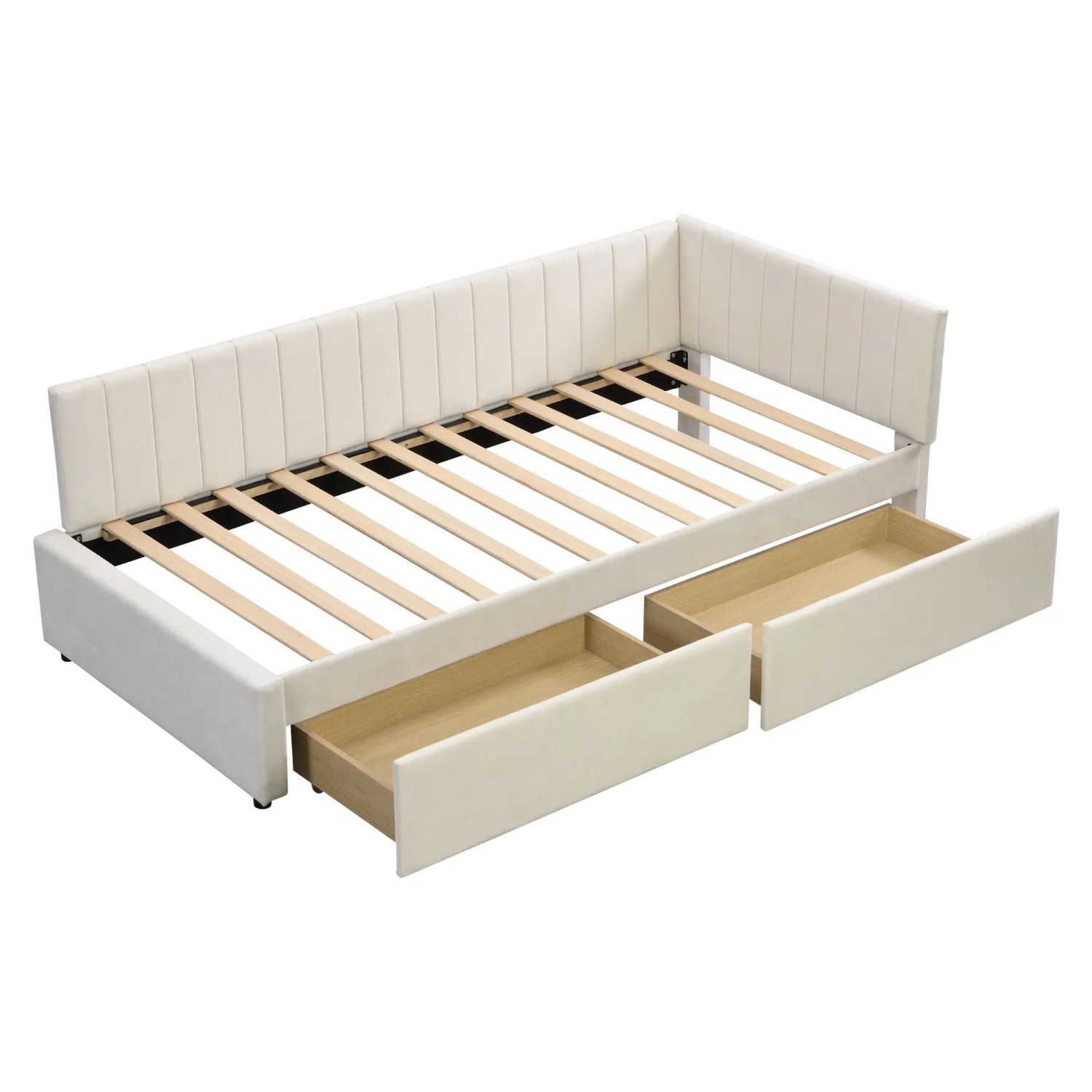 Merax Schlafsofa 90x200cm Samt Schubladen Beige