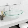 Transparentes Glas-Waschbecken (50x37x14 cm) von vidaXL auf weißer Waschtischplatte.