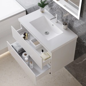 AICA Waschtisch Aalst, 80 cm, mit offenem Unterschrank in Weiß Matt. Badmöbel Set mit Waschbecken.