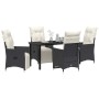 Schwarze 5-tlg. vidaXL Garten Essgruppe aus Polyrattan mit Kissen.