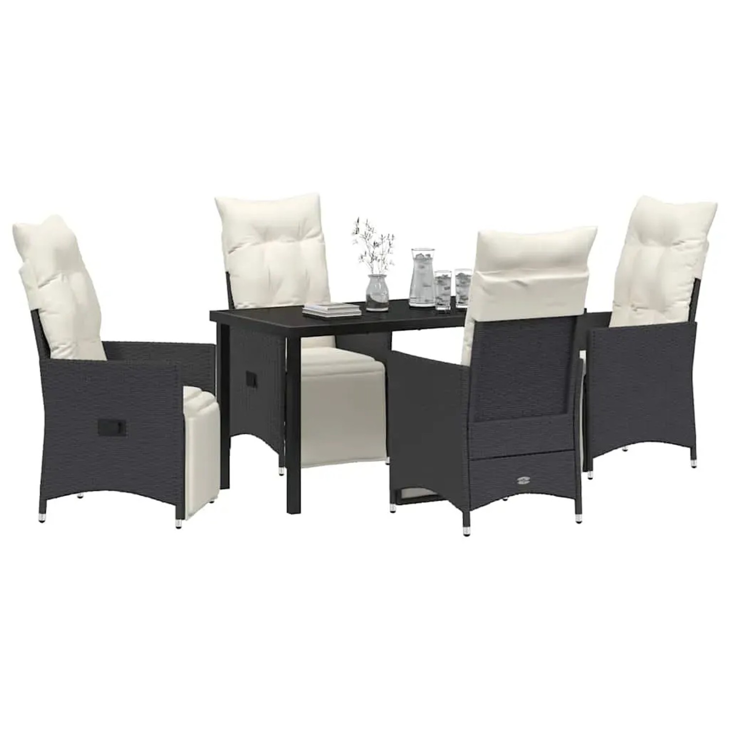 Schwarze 5-tlg. vidaXL Garten Essgruppe aus Polyrattan mit Kissen.