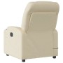Cremefarbener Massagesessel aus Stoff, Rückenansicht. Relaxsessel mit manueller Liegefunktion und Vibrationsmassage.