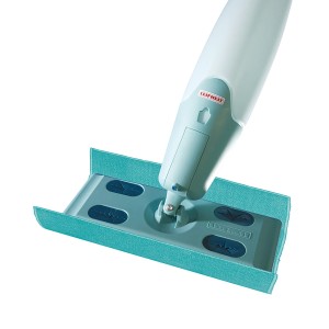 Leifheit Picospray Reinigungsgerät mit blauem Microfasertuch für streifenfreie Sauberkeit.