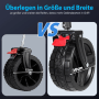 Vergleich der Rädergrößen des Sekey Bollerwagens: 15cm vs. 20cm für besseren Halt im Gelände.
