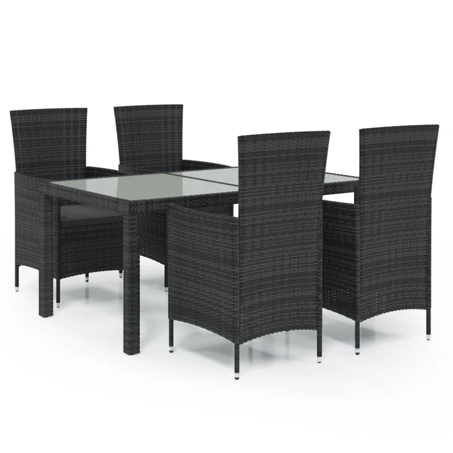 vidaXL 5-tlg Garten-Essgruppe mit Auflagen Poly Rattan Schwarz Modell 20