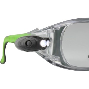 Varionet LED Leselicht für Brillen, befestigt an Brillengestell, Licht an.