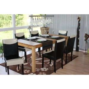 MCW Esszimmerstuhl Littau 4er-Set: schwarz-weißes Kunstleder, dunkle Holzbeine, modernes Design für Ihr Esszimmer.