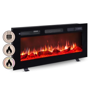 Schwarzer BALDERIA Elektrokamin LE-40 als Stand-, Wand- oder Einbaukamin mit 3D-Flammeneffekt und Heizung.