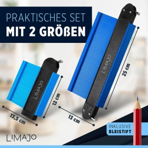 Blaues SOTECH Konturenlehren Set (25 cm, 12 cm) mit schwarzem Feststeller und Bleistift. Präzises Handwerkzeug für Profile.